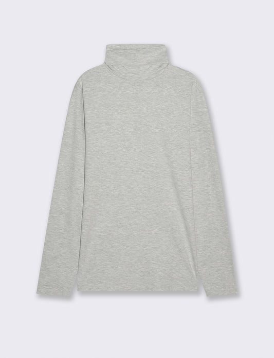 T-SHIRT COLLO ALTO BASIC SLIM FIT - Grigio mel.