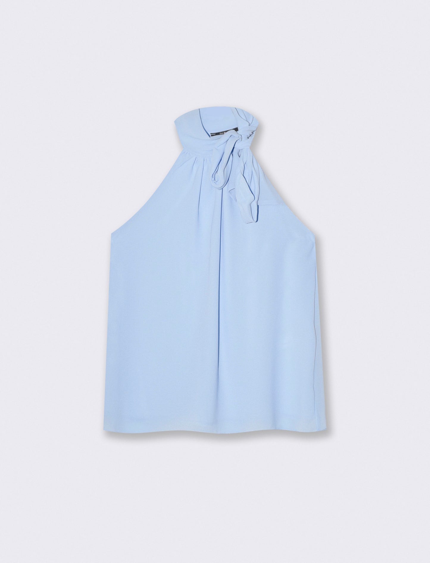 Top a giromanica con fiocco sul collo - Celeste