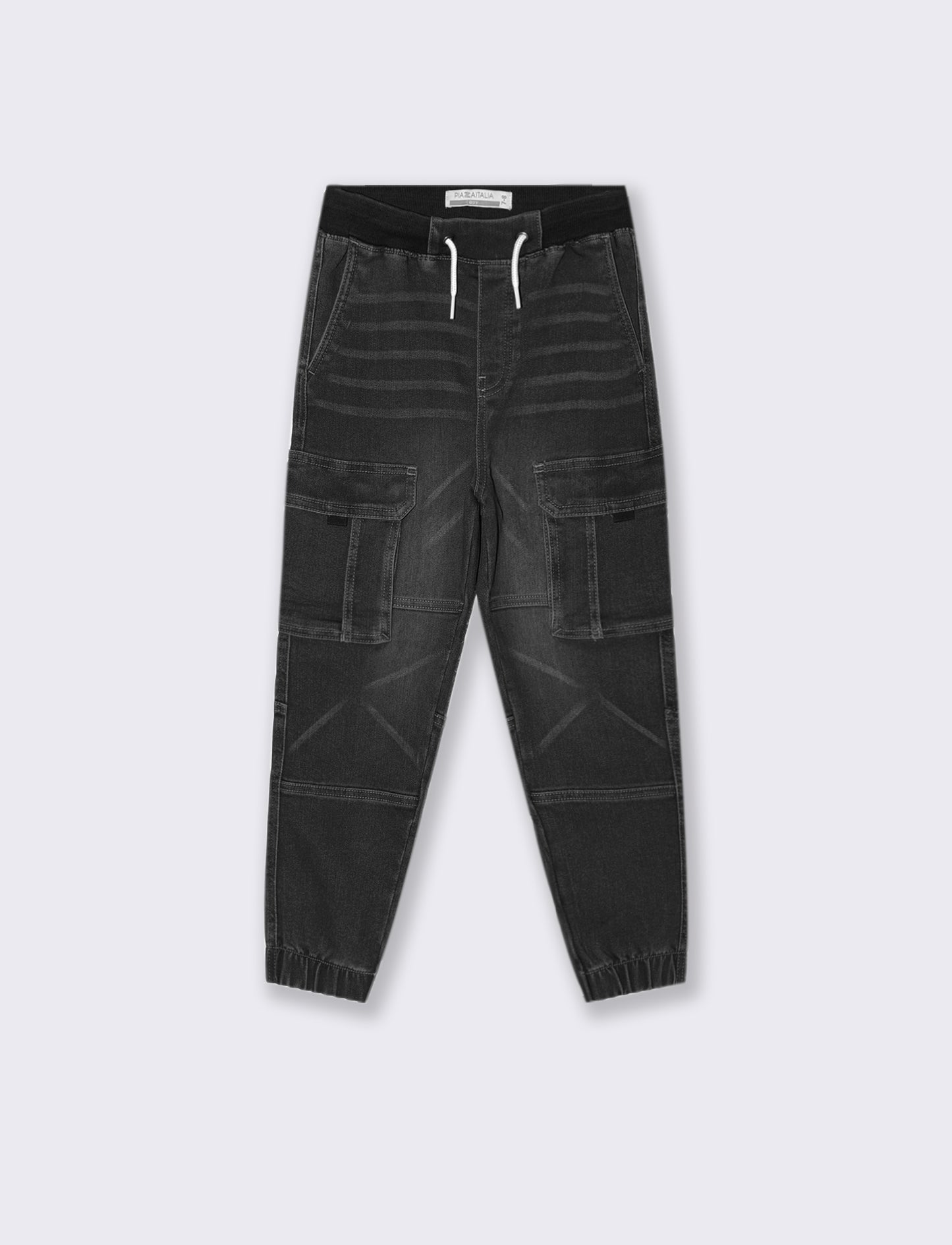 Jogging in denim con tasconi. - Grigio