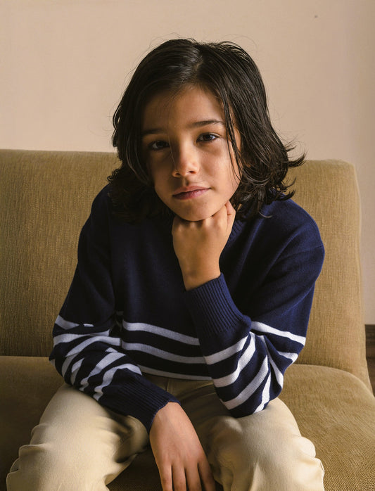 Tricot motivo rigato. - Blu