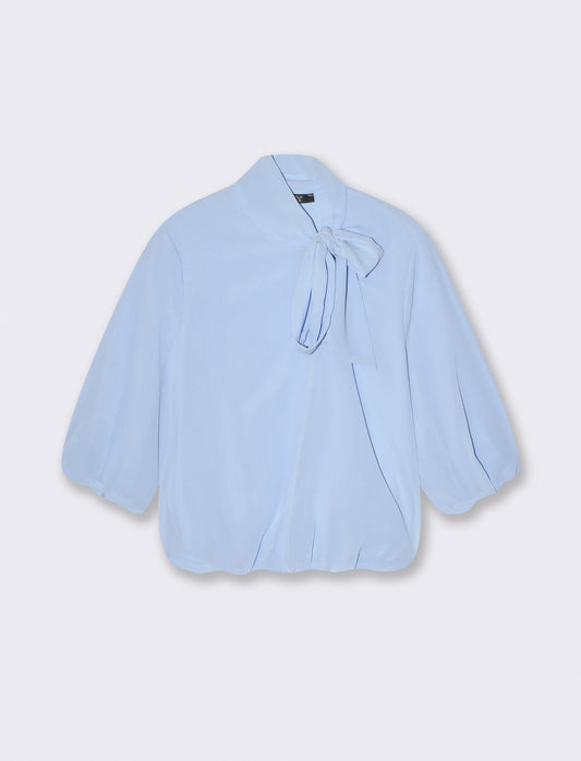 Cropped blouse with bow and 3/4 sleeves - Sky blue