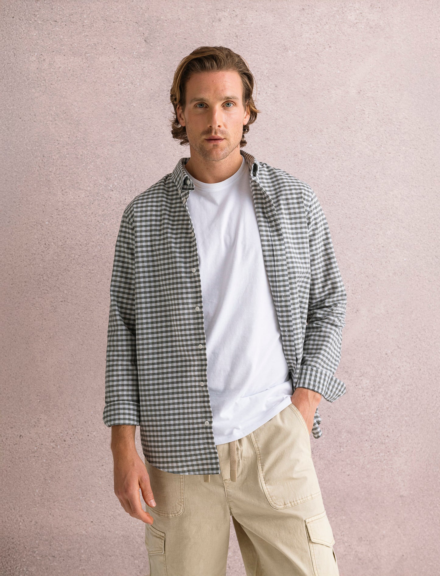 CAMICIA FANTASIA A QUADRI - Beige