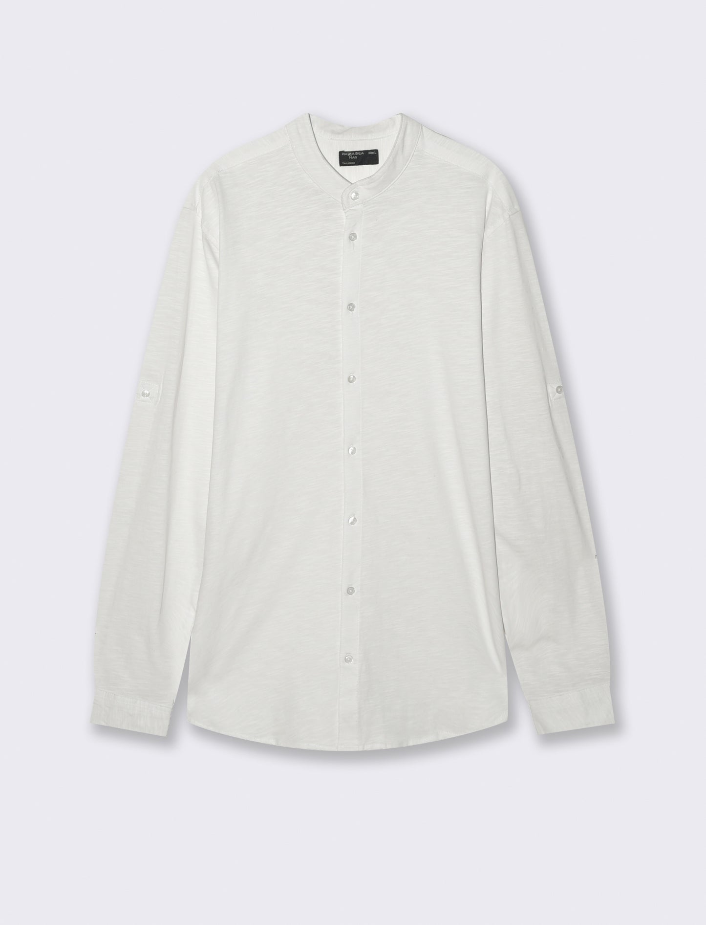 CAMICIA IN JERSEY SLUB COLLO COREANO - Bianco