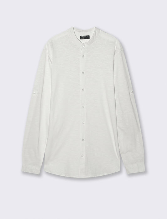 CAMICIA IN JERSEY SLUB COLLO COREANO - Bianco