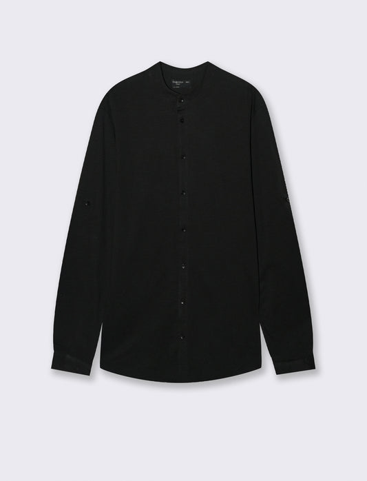 CAMICIA IN JERSEY SLUB COLLO COREANO - Nero