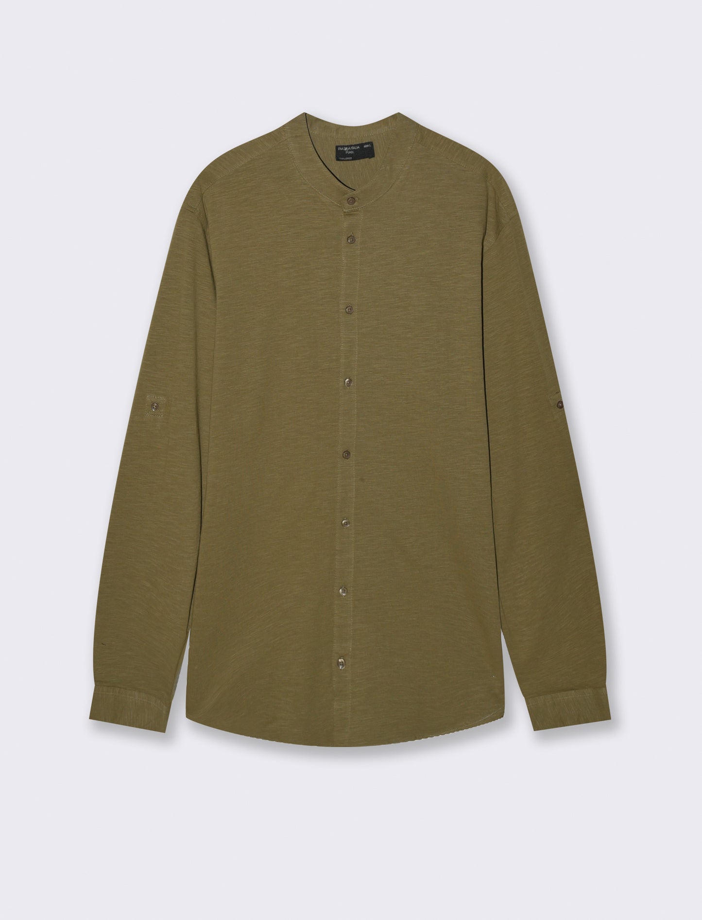 CAMICIA IN JERSEY SLUB COLLO COREANO - Verde oliva