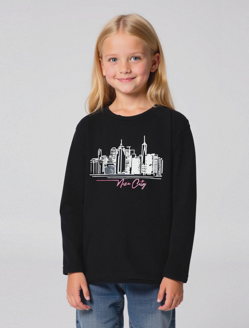 Maglia in cotone manica lunga. - Nero