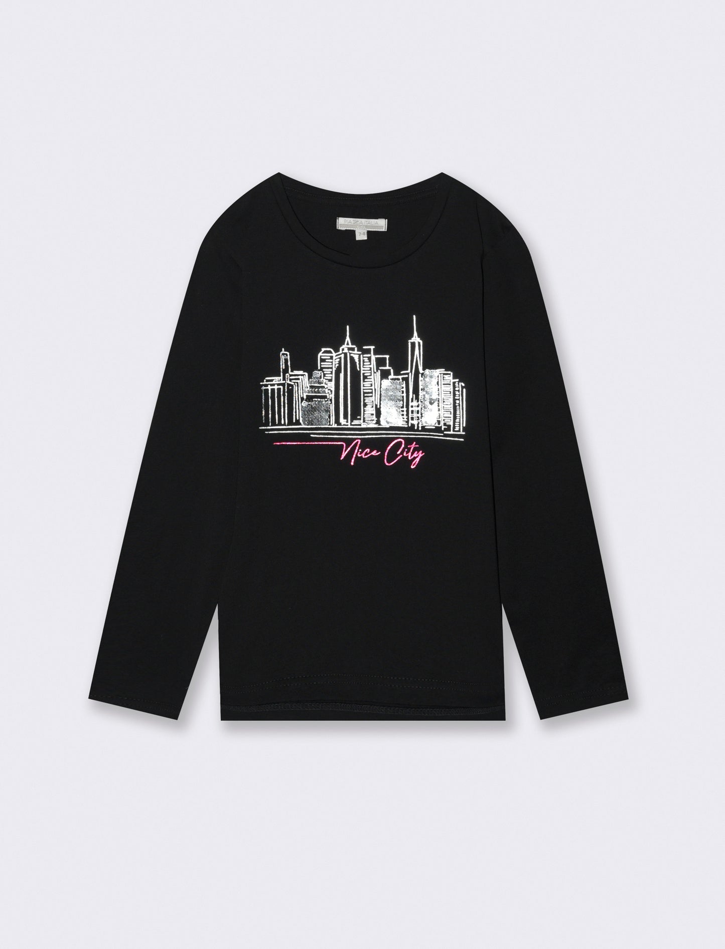 Maglia in cotone manica lunga. - Nero