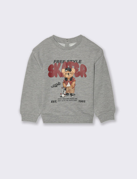 Felpa basica con stampa frontale - Grigio mel.