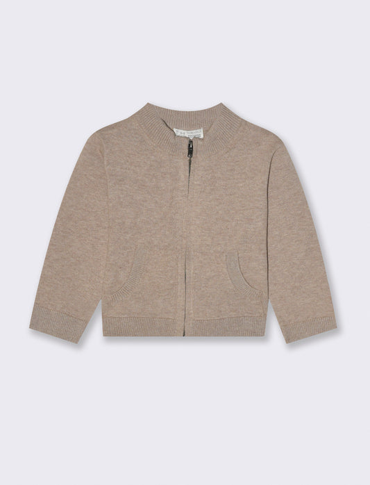 Cardigan  basico con zip - Beige