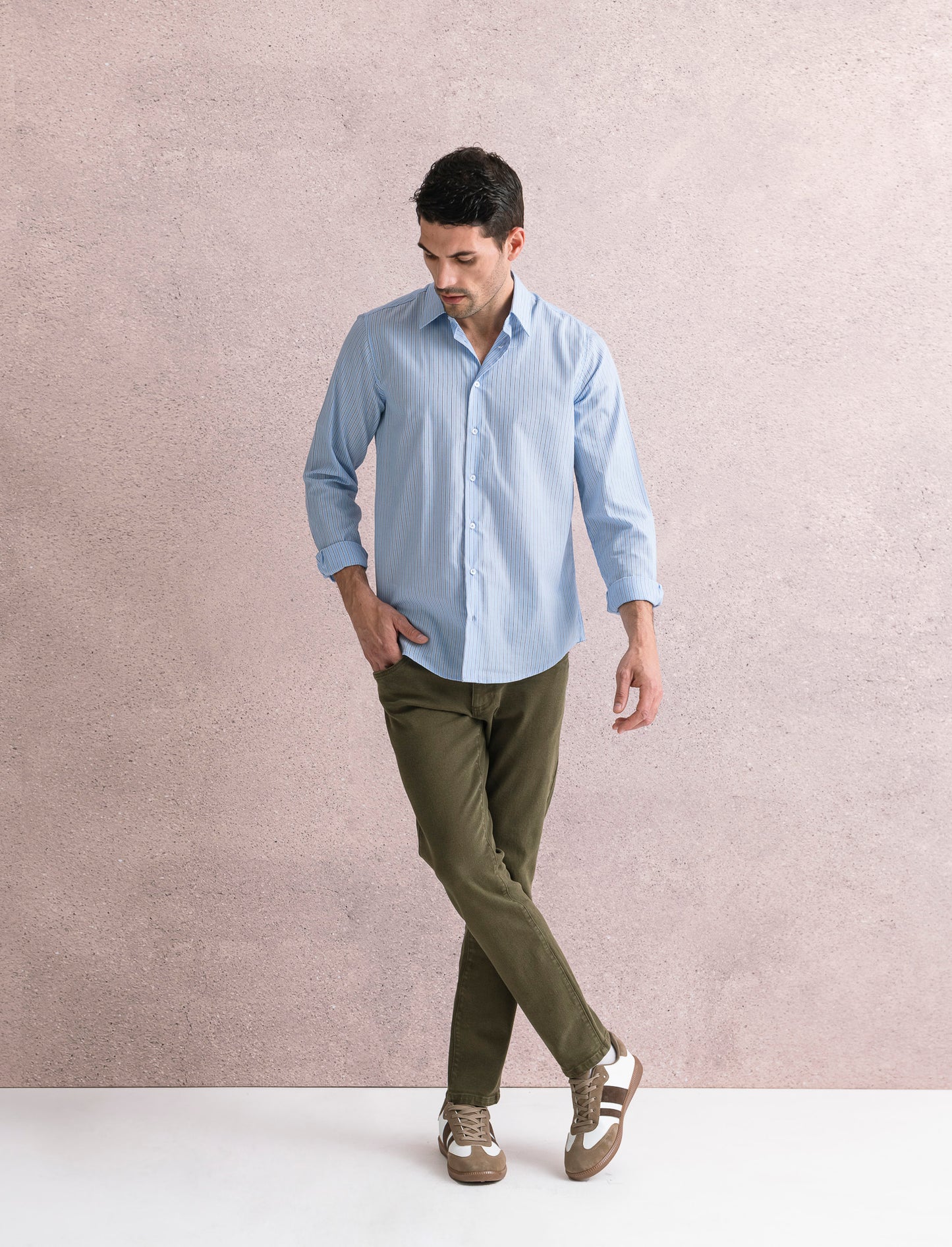 PANTALONI SLAVATI 5 TASCHE SLIM FIT - Verde kaki