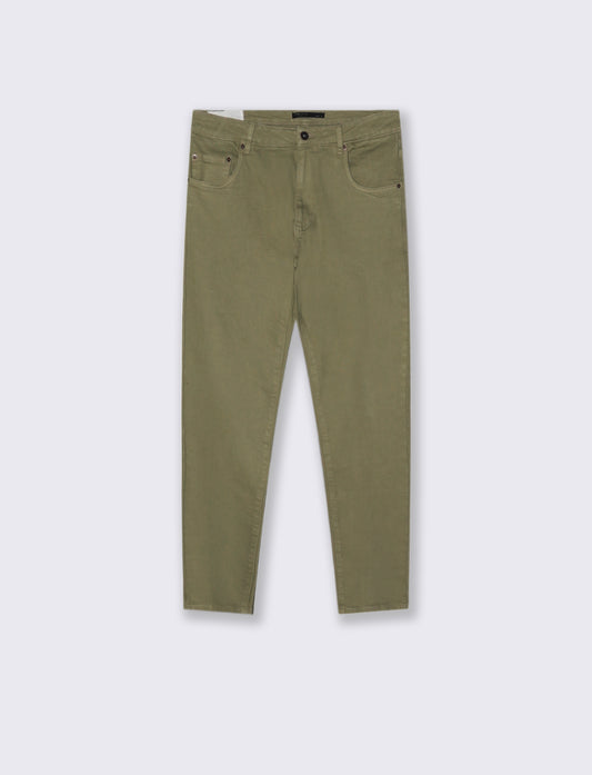 PANTALONI SLAVATI 5 TASCHE SLIM FIT - Verde kaki