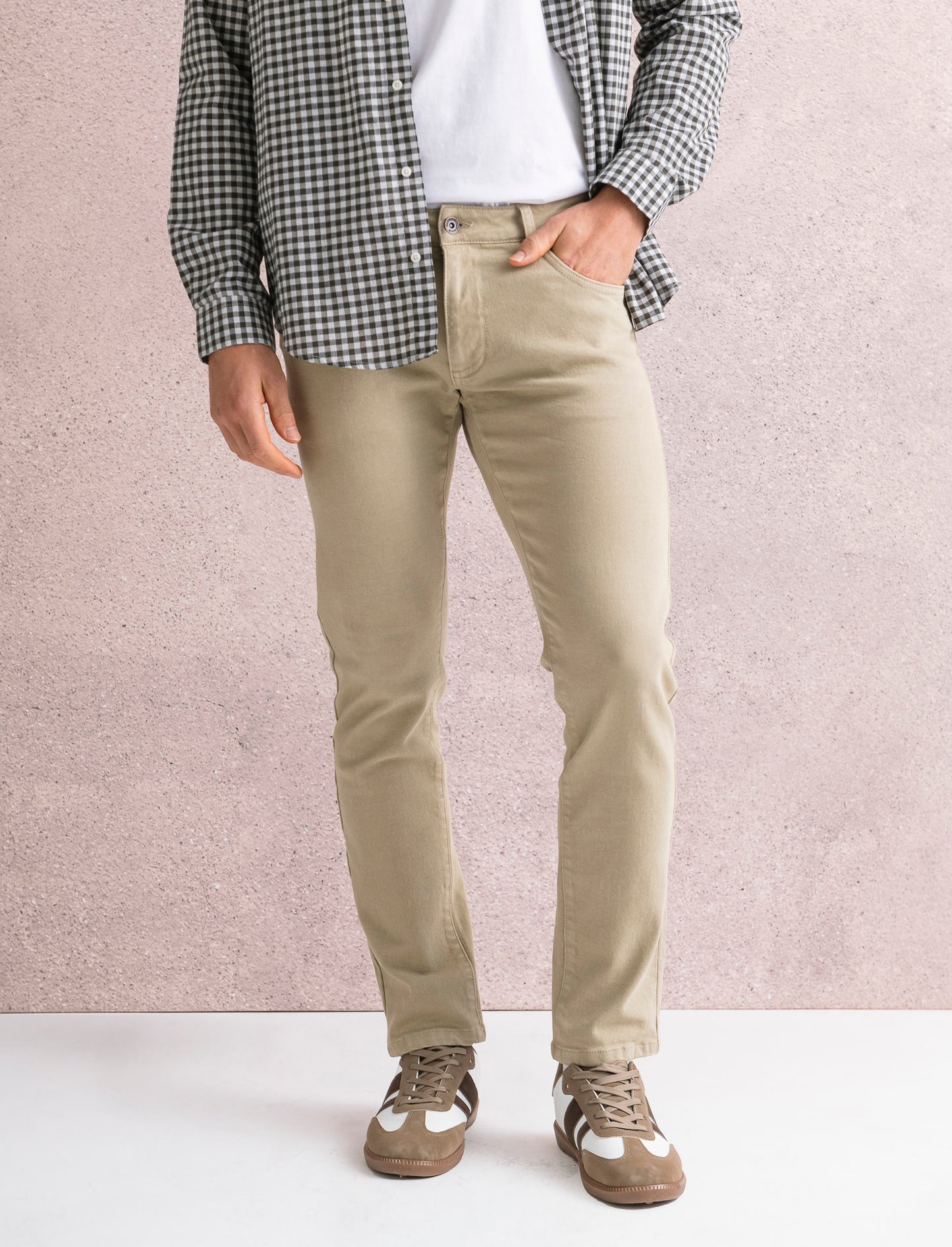 PANTALONI SLAVATI 5 TASCHE SLIM FIT - Beige