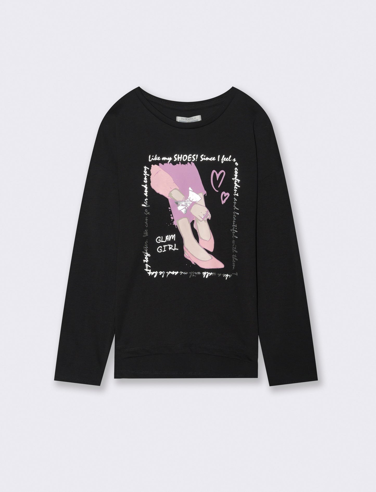 Maglia manica lunga in cotone. - Nero