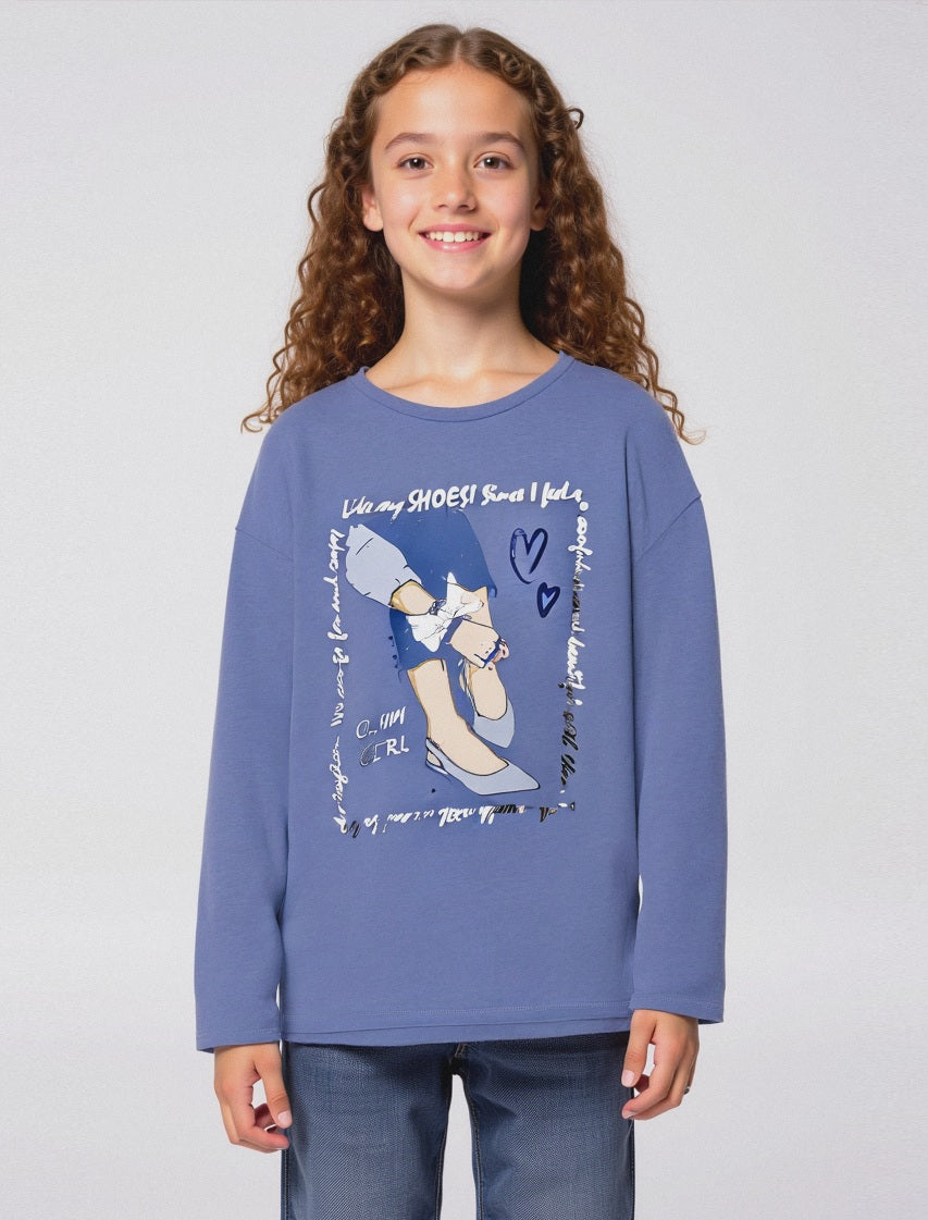 Maglia manica lunga in cotone. - Azzurro