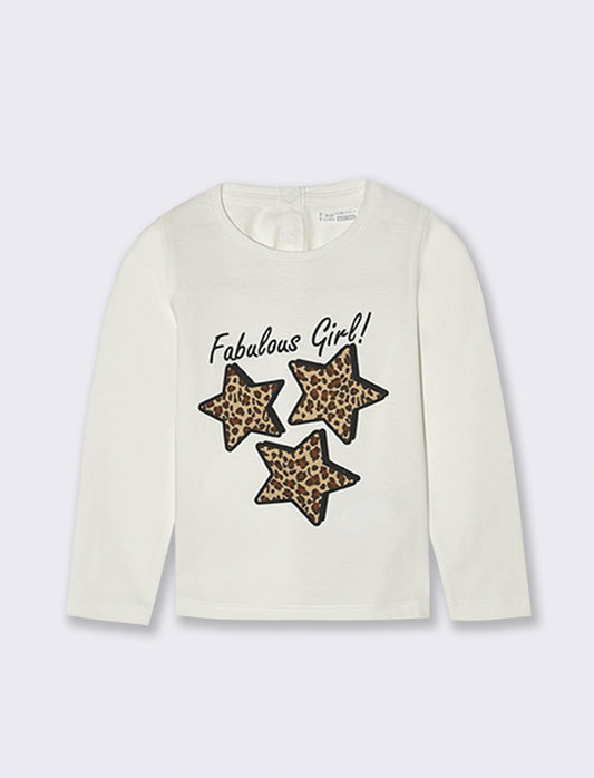 T-SHIRT MANICA LUNGA CON STAMPA - Bianco panna