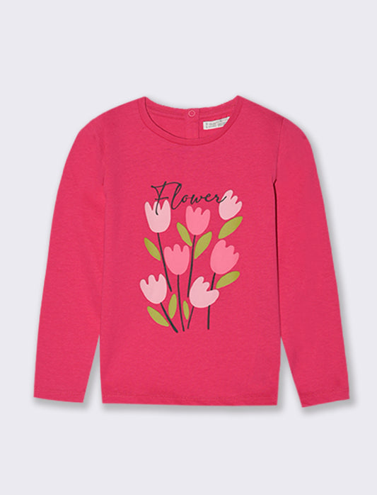 T-SHIRT MANICA LUNGA CON STAMPA - Fuxia