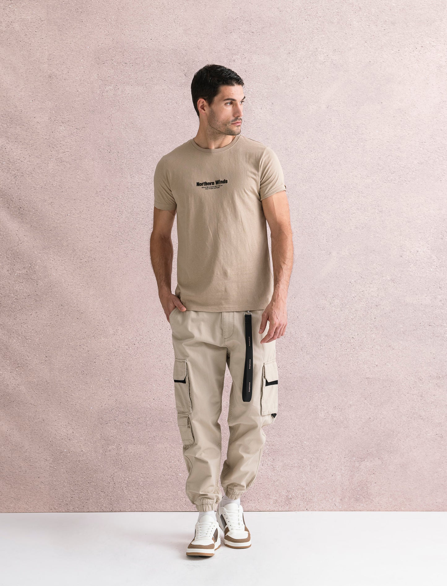 PANTALONI CARGO FIT CON ACCESSORIO - Beige