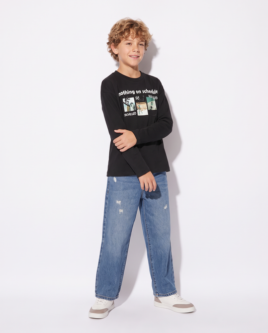 Loose T-Shirt with Photographic Print - Black