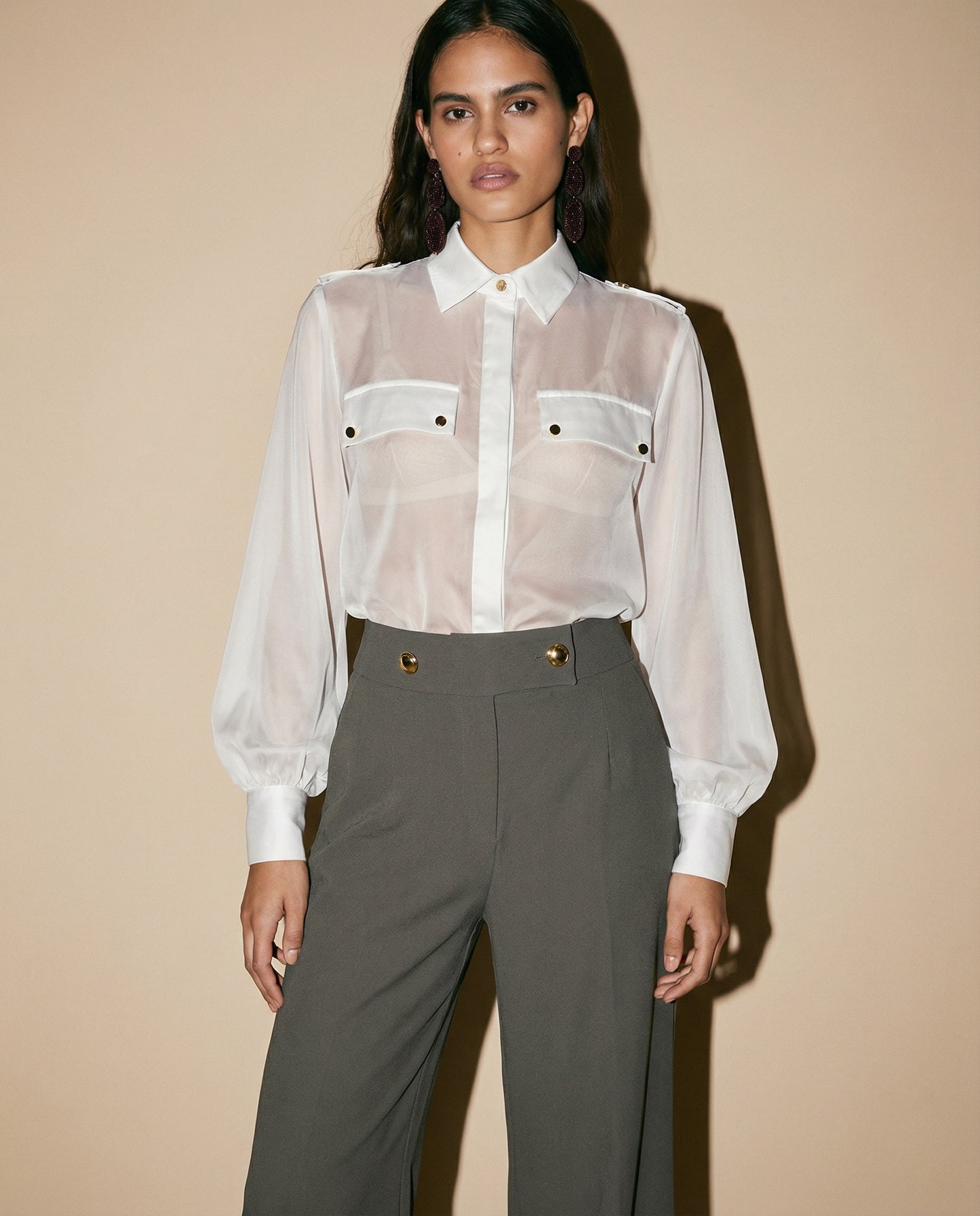 Camicia manica lunga con dettagli eleganti - Bianco latte