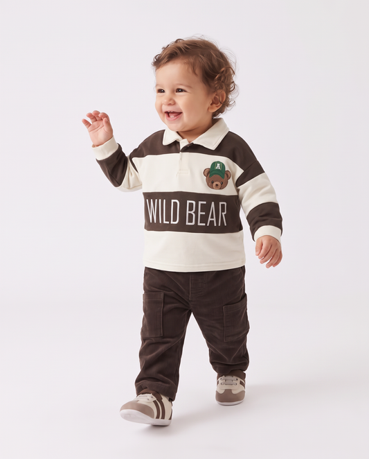 Striped polo sweatshirt with prints and embroidery - Pattern