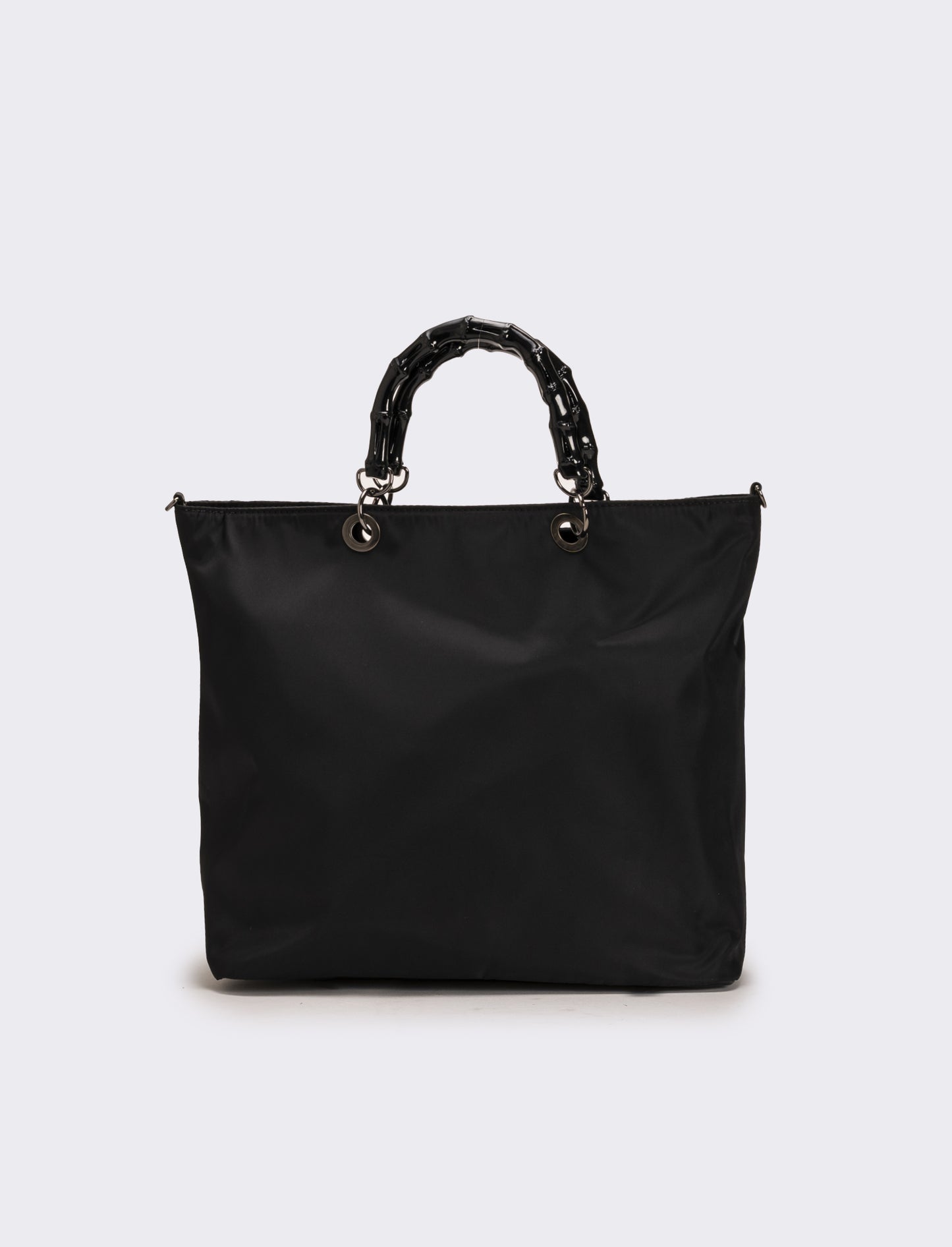 Borsa shopping nylon donna con manici bamboo - Nero