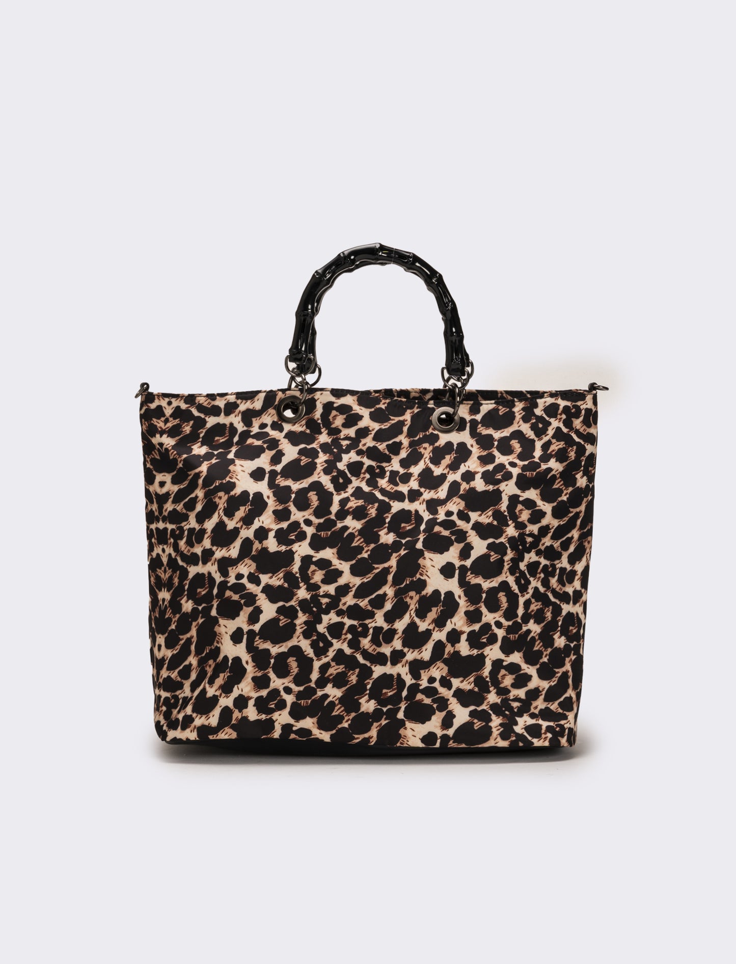 Borsa shopping nylon donna con manici bamboo - Leopardato