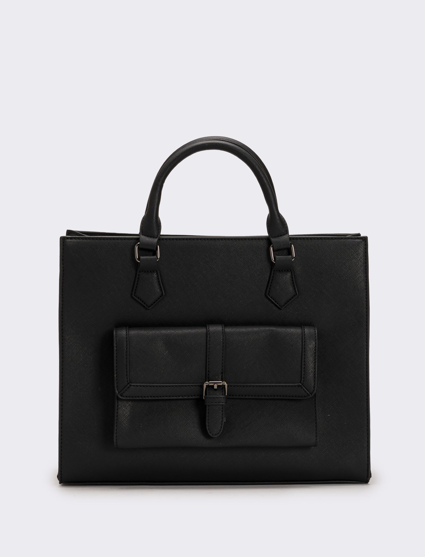 Borsa con tasca grande e tracolla in saffiano donna - Nero