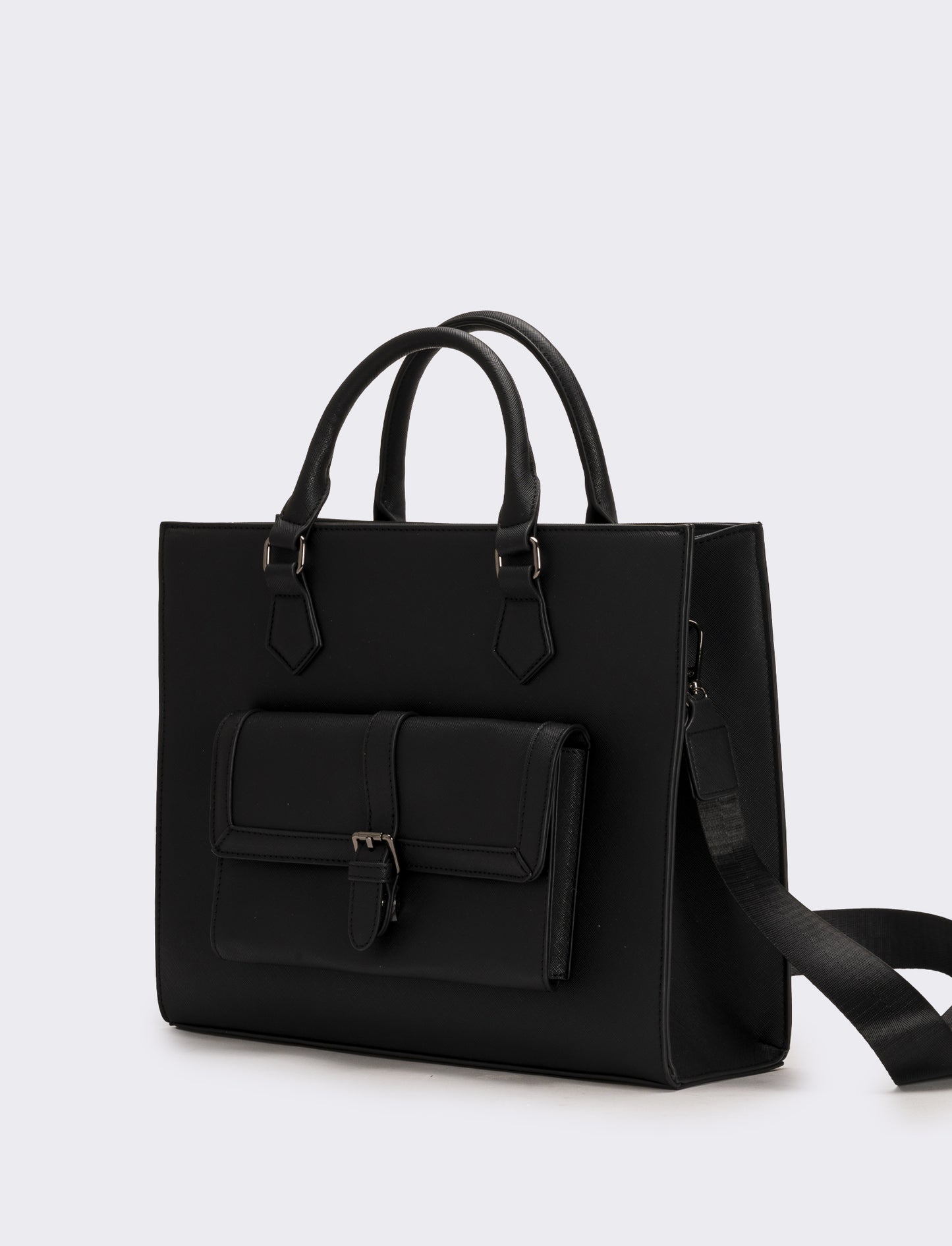Borsa con tasca grande e tracolla in saffiano donna - Nero