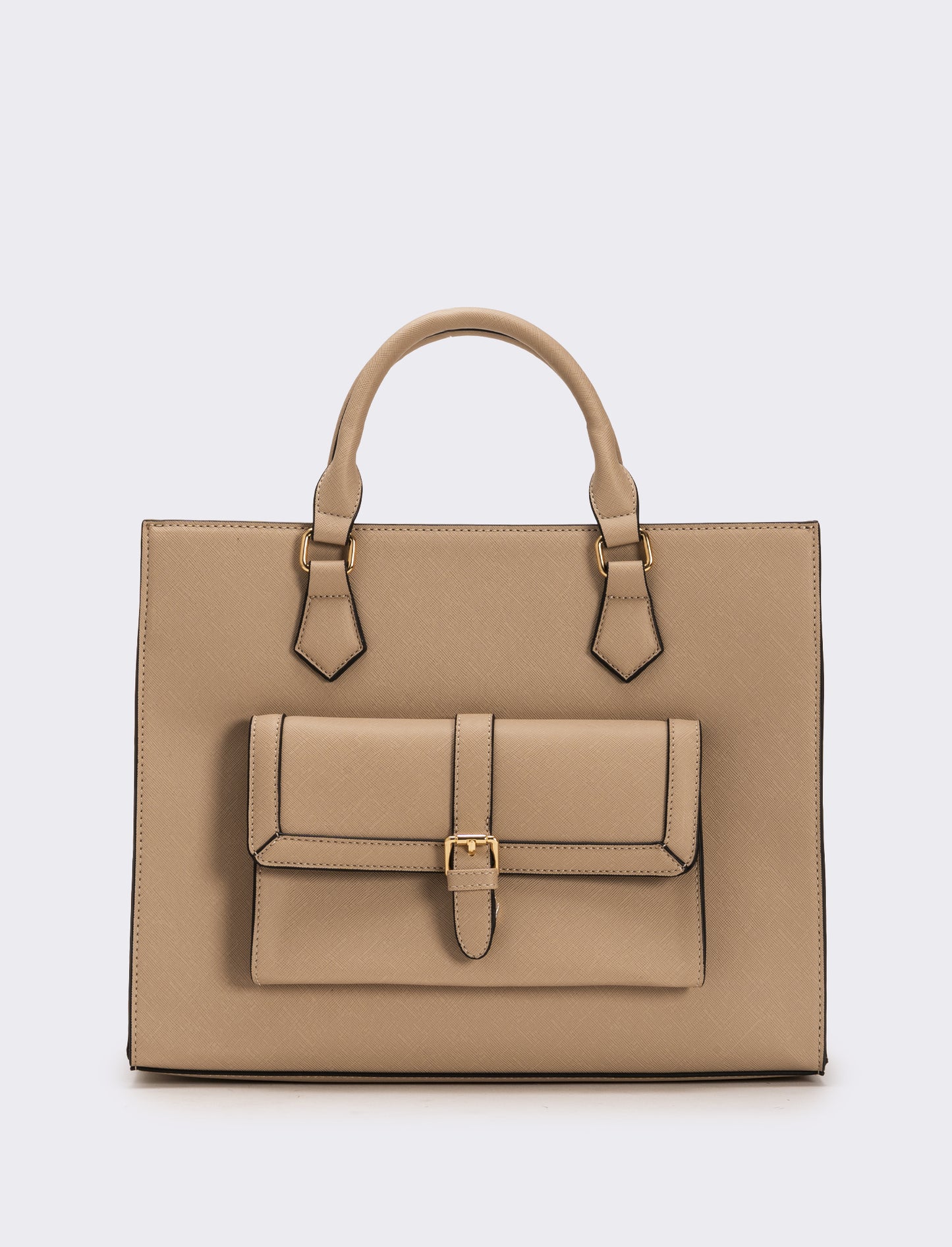Borsa con tasca grande e tracolla in saffiano donna - Beige