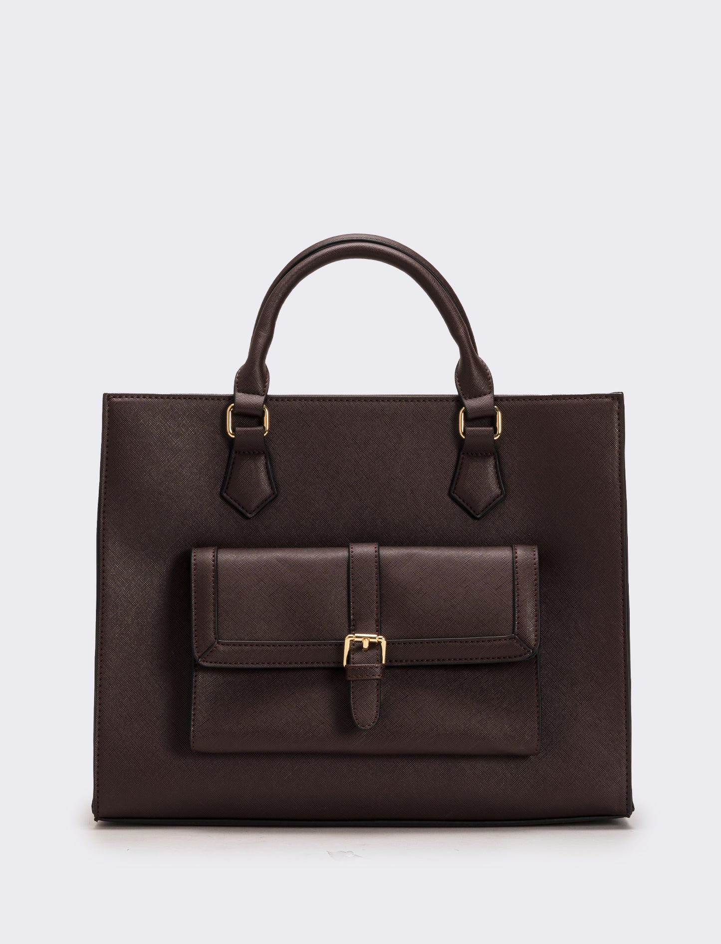 Borsa con tasca grande e tracolla in saffiano donna - Moro
