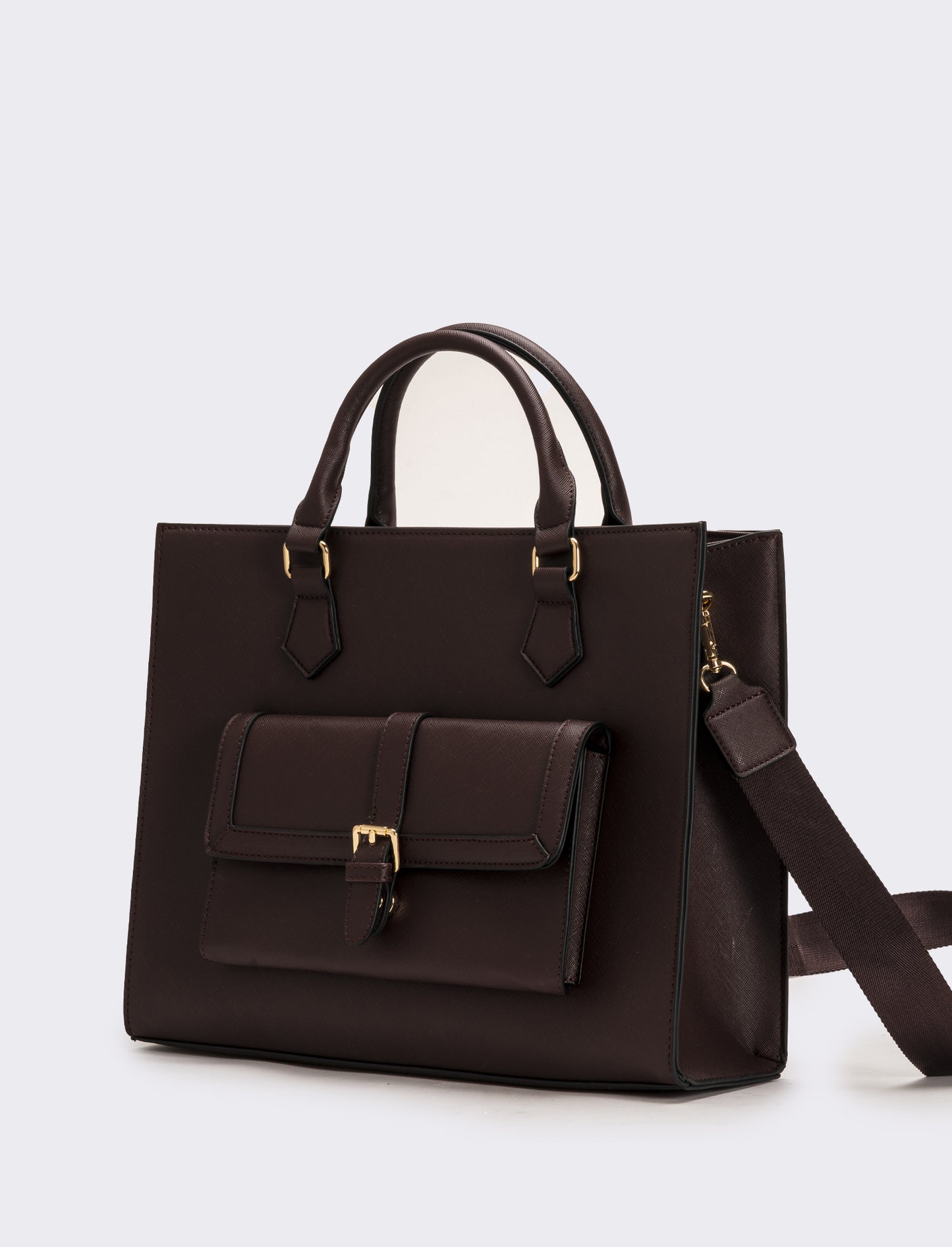 Borsa con tasca grande e tracolla in saffiano donna - Moro