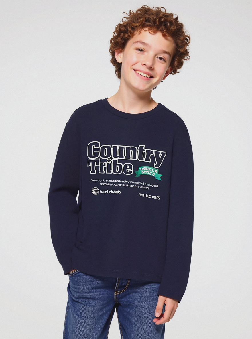 MAGLIA GIROCOLLO CON STAMPA - Blu