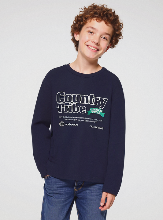 MAGLIA GIROCOLLO CON STAMPA - Blu