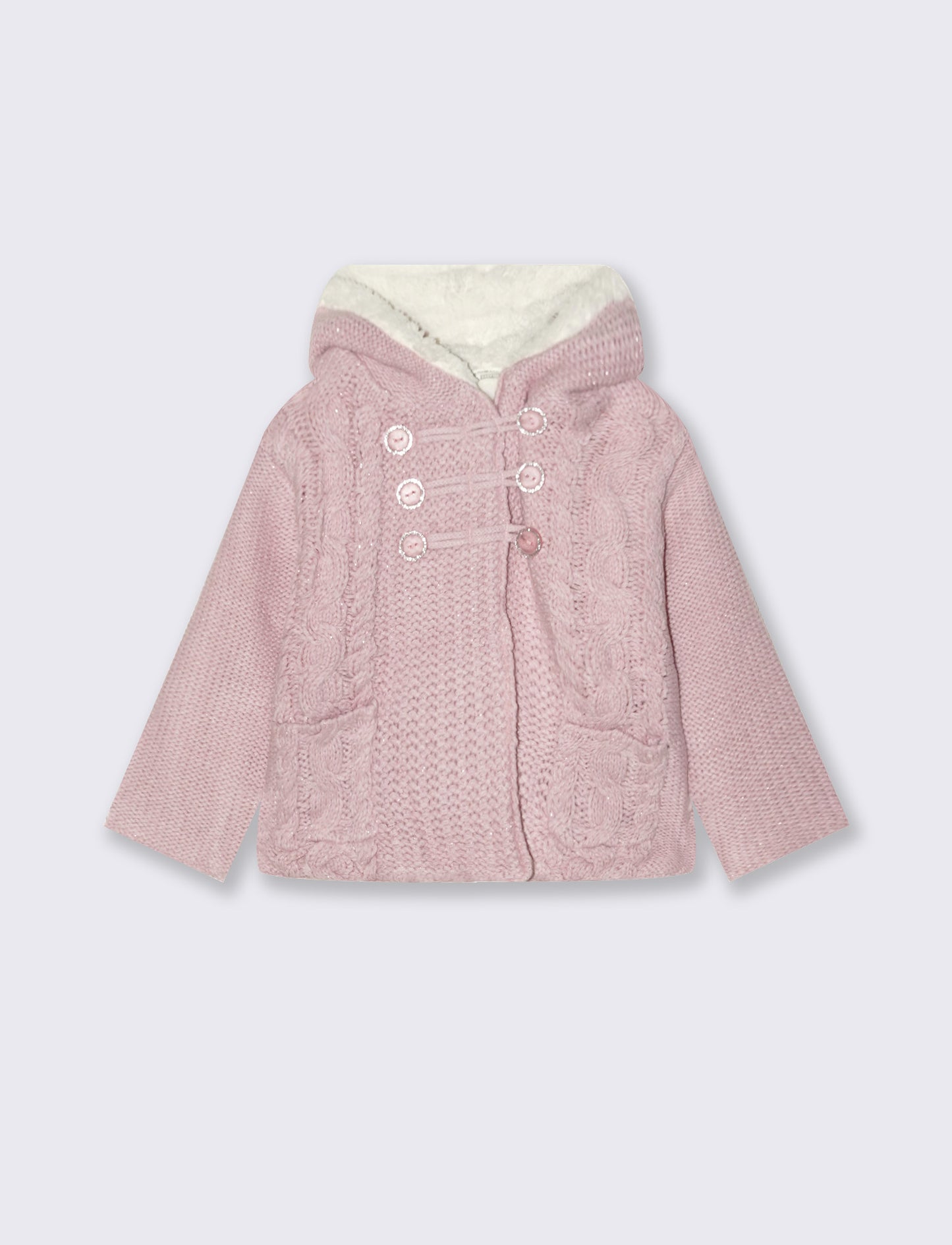 Cardigan con cappuccio e pelliccia morbida - Rosa polvere