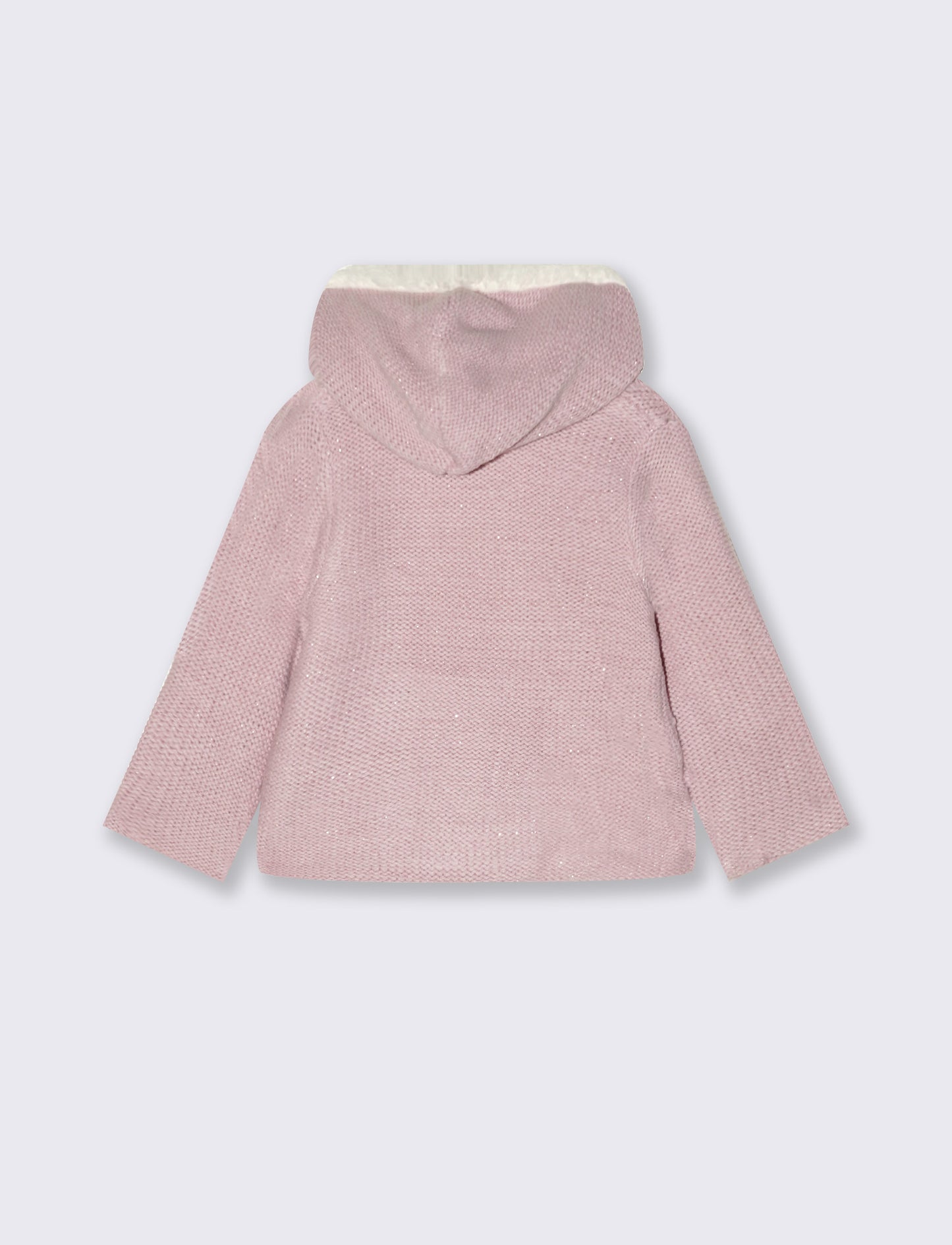 Cardigan con cappuccio e pelliccia morbida - Rosa polvere