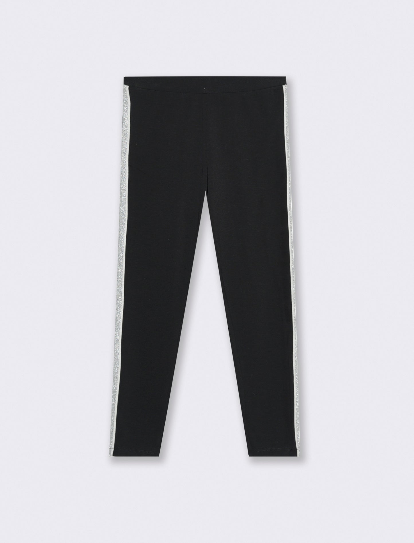 Leggings in cotone elasticizzato con banda laterale. - Nero