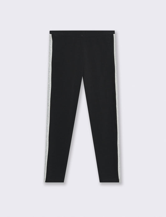 Leggings in cotone elasticizzato con banda laterale. - Nero