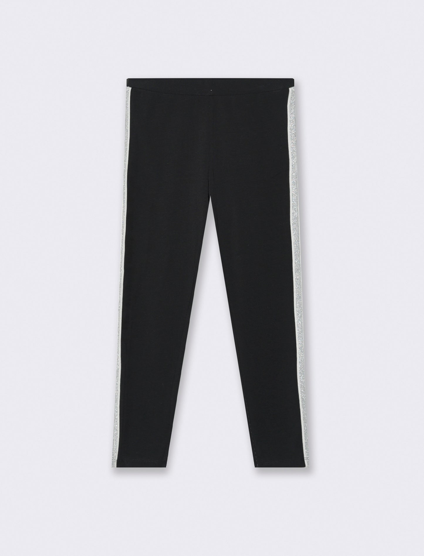 Leggings in cotone elasticizzato con banda laterale. - Nero
