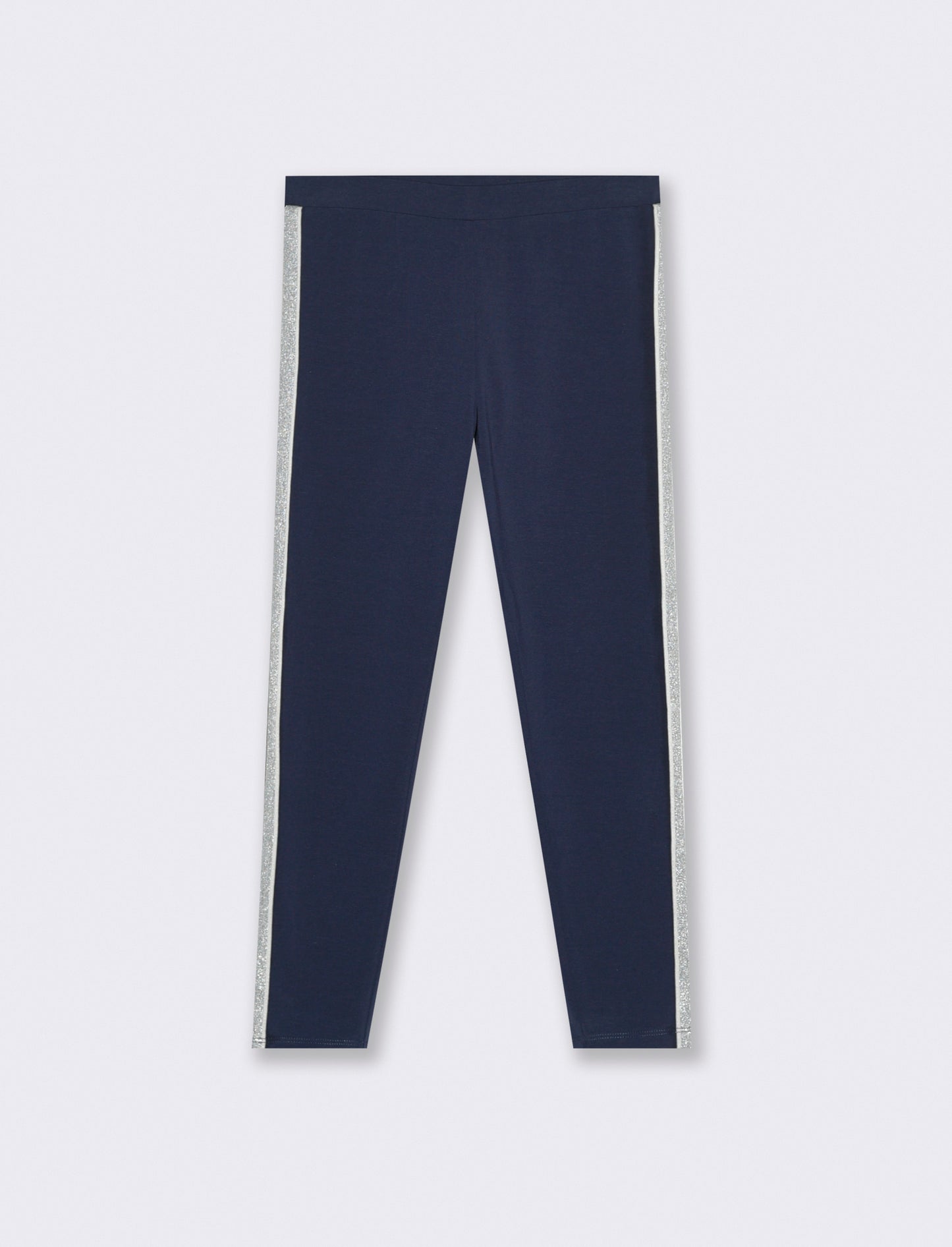 Leggings in cotone elasticizzato con banda laterale. - Blu