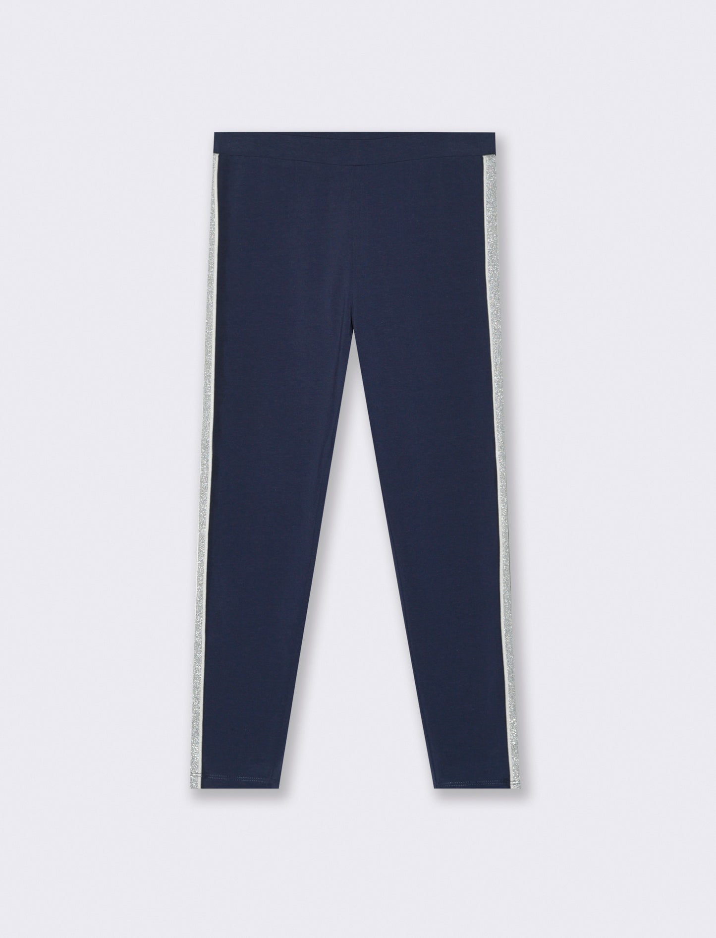 Leggings in cotone elasticizzato con banda laterale. - Blu