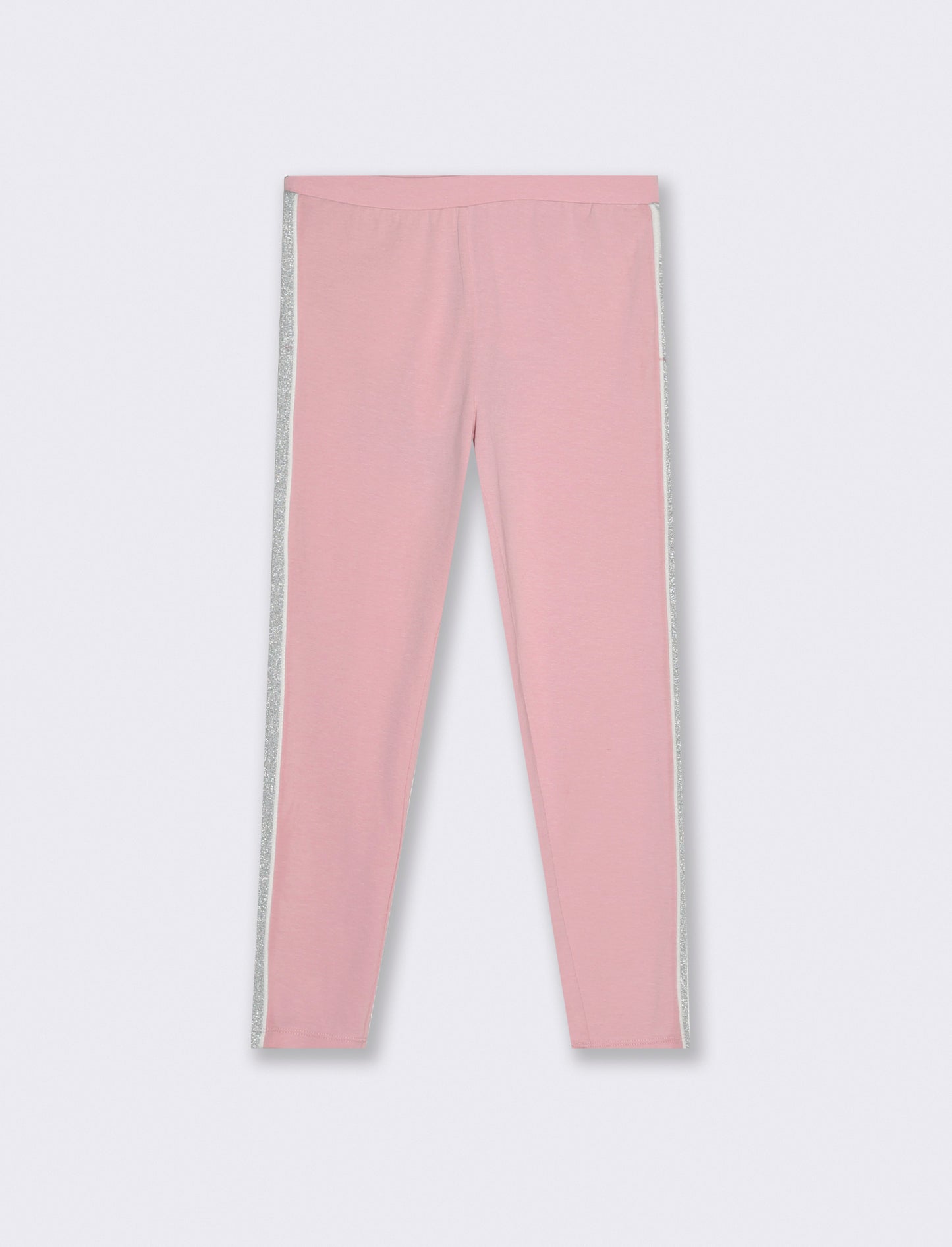 Leggings in cotone elasticizzato con banda laterale. - Rosa