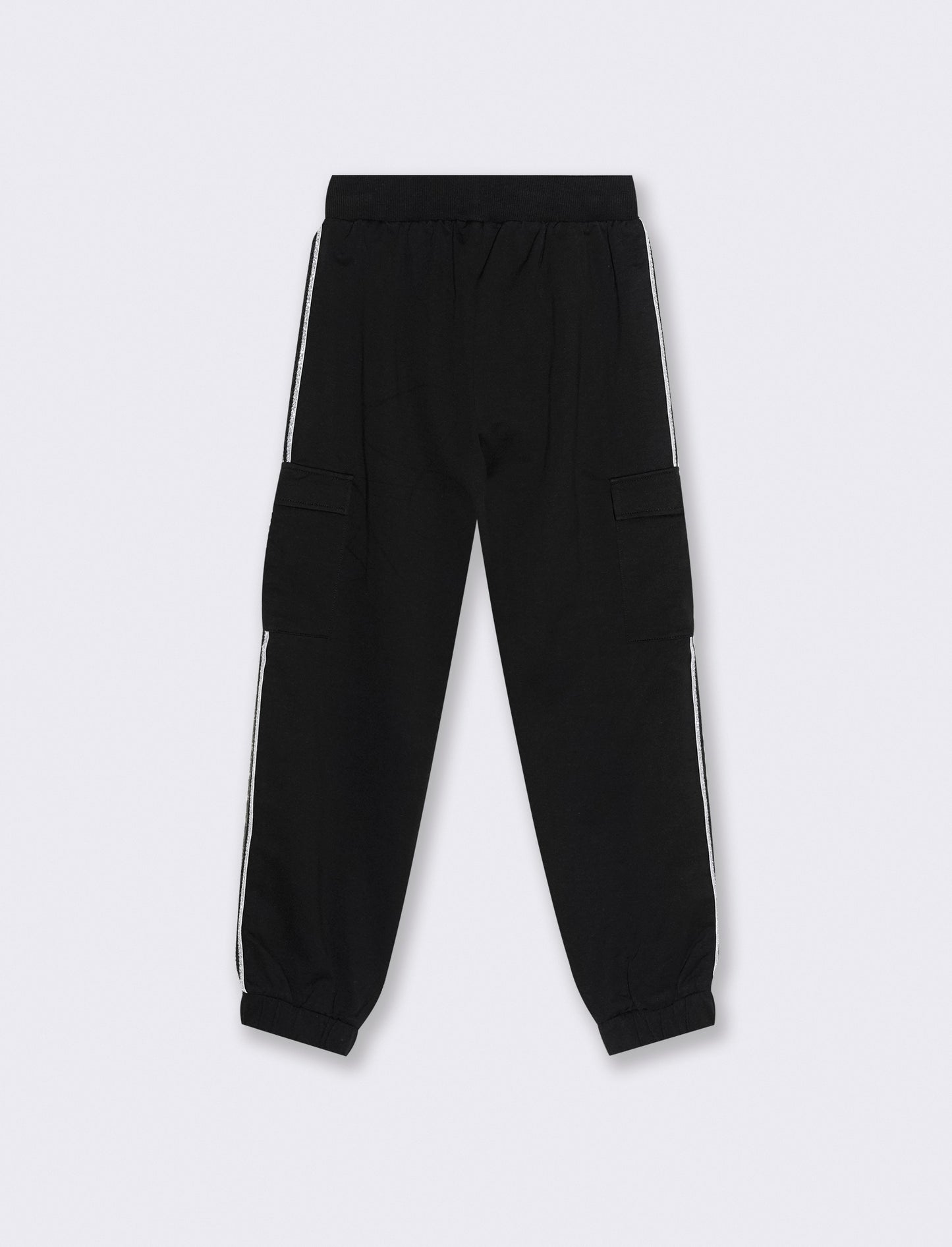 Jogger cargo con nastro a righe brillantinate. - Nero