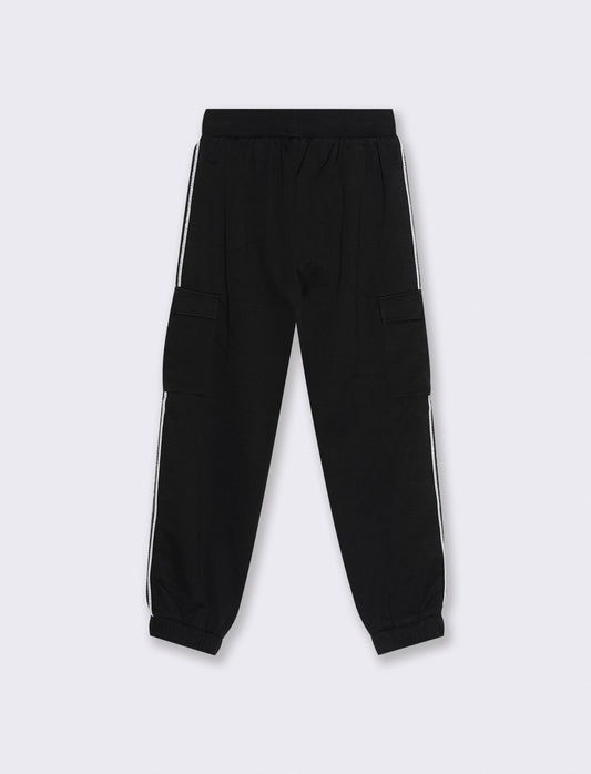 Jogger cargo con nastro a righe brillantinate. - Nero