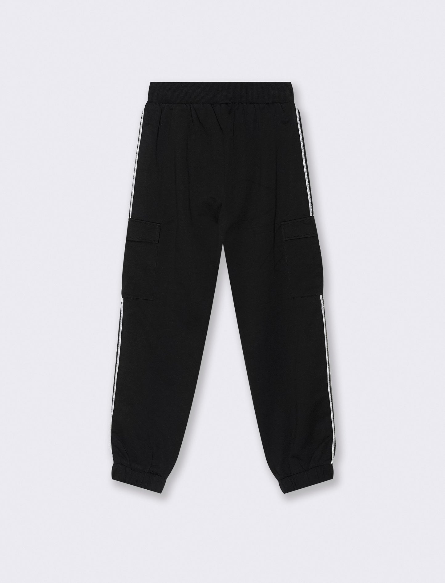 Jogger cargo con nastro a righe brillantinate. - Nero