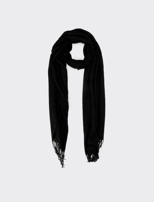 Foulard donna basic con frange - Nero