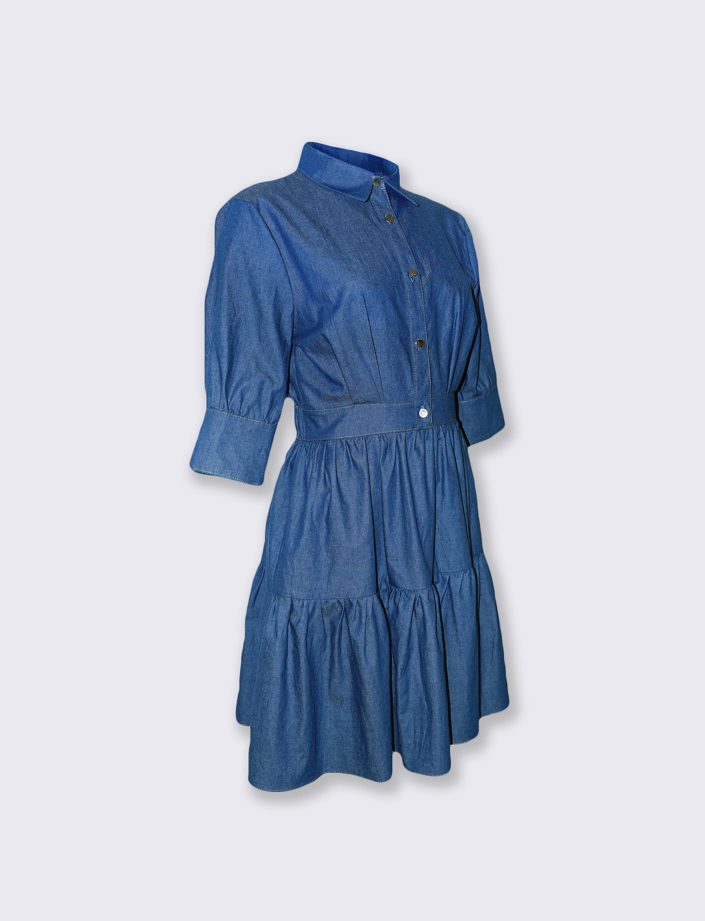 Abito corto denim con maniche a balze - DENIM SCURO