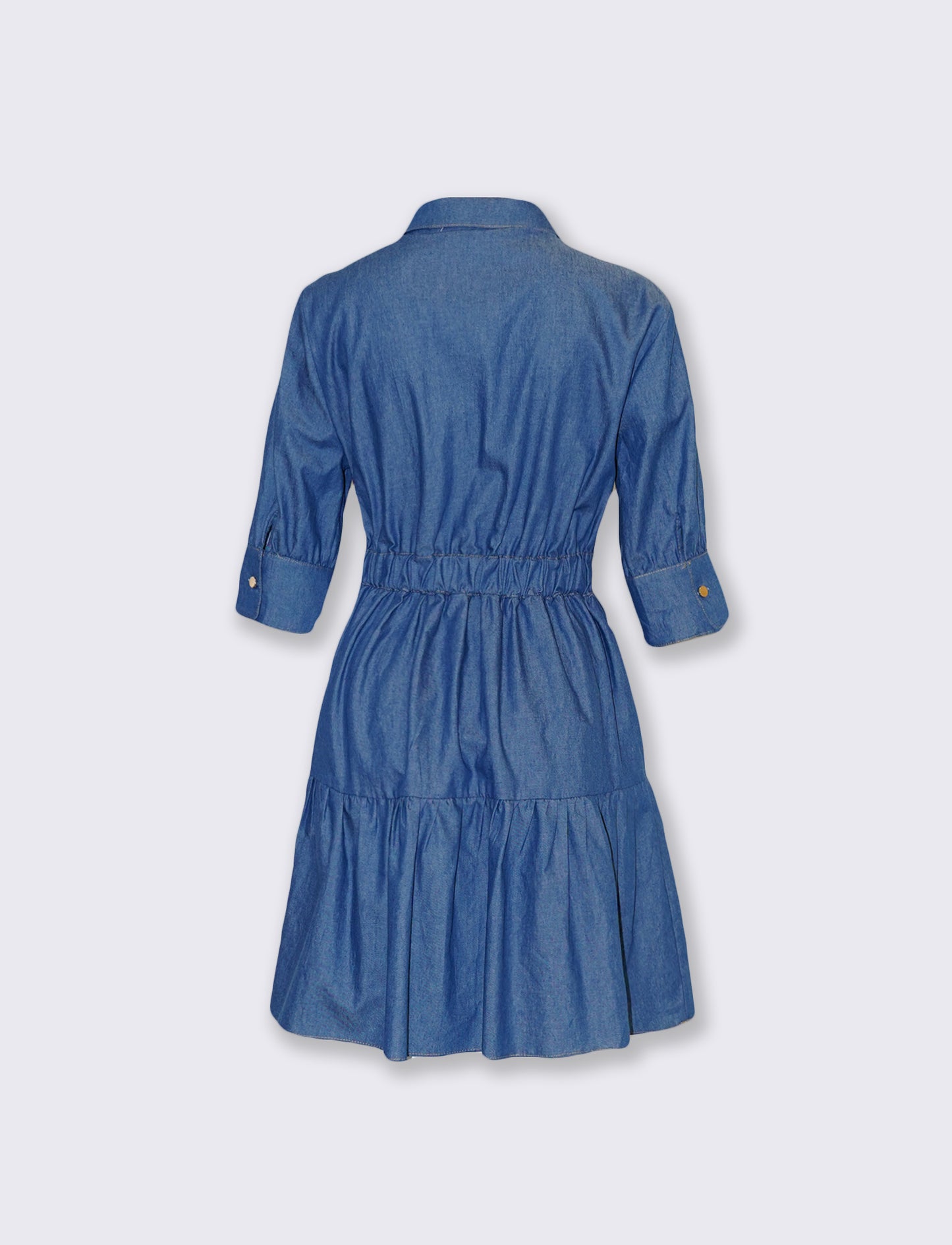Abito corto denim con maniche a balze - DENIM SCURO