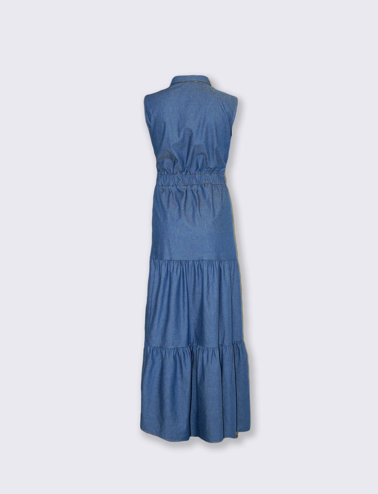 Abito lungo denim a giromaniche e balze - DENIM SCURO