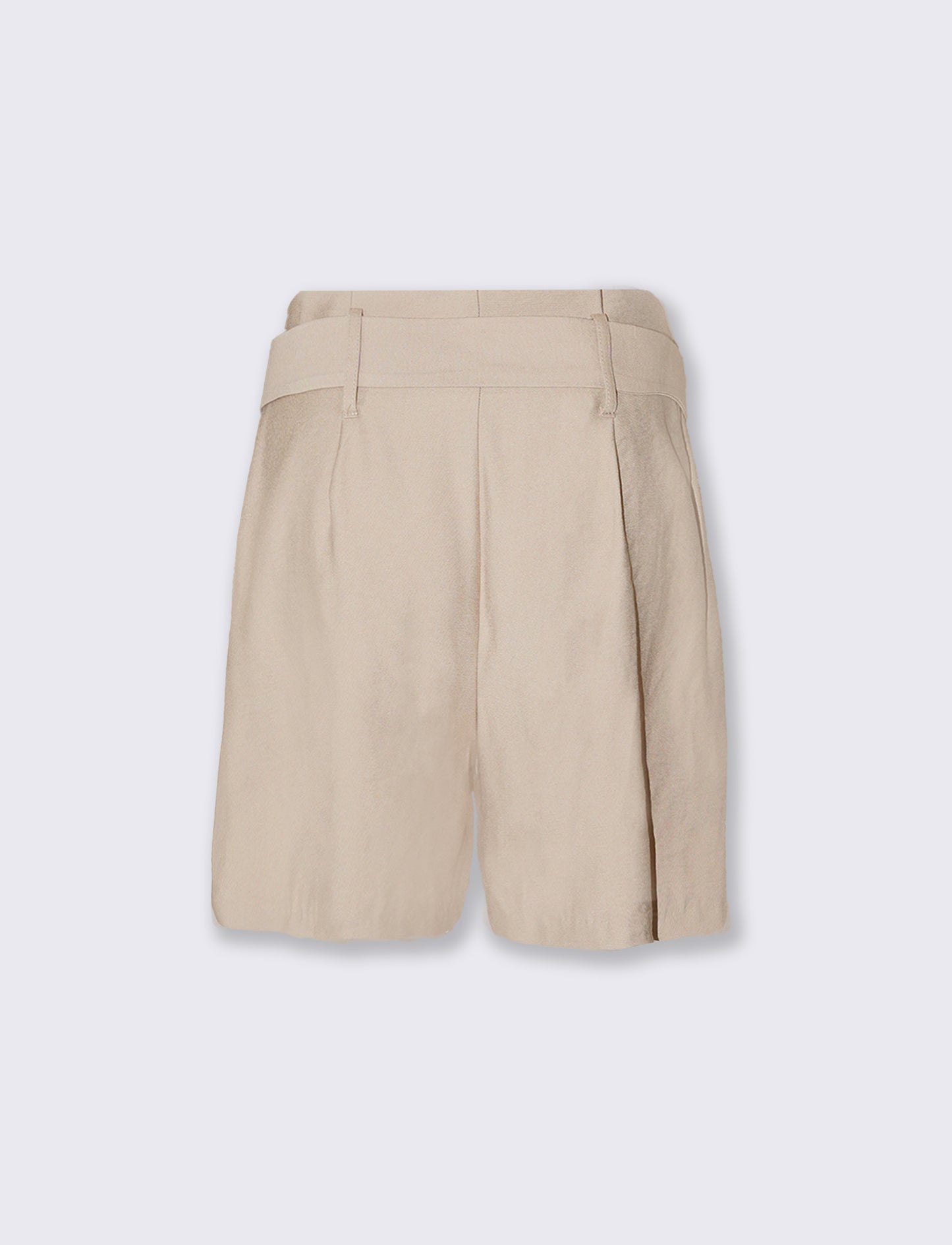 Pantaloncini in tessuto con pinches e cintura - Beige